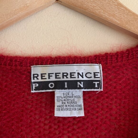 VINTAGE Reference Point V-Neck Crop Cardigan Sweater RED Mohair Blend Size Large - Picture 9 of 9